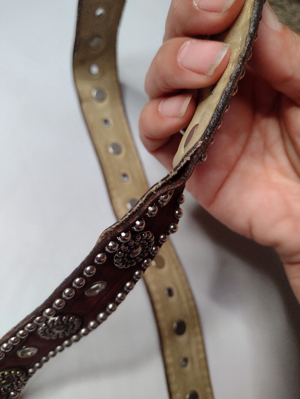 Vintage Sand Castle New York Leather Belt Western Studded Daisy Floral Buckle A1 - Picture 6 of 7